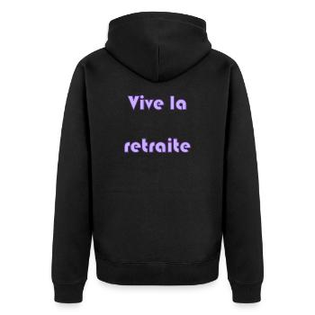RUHESTAND. RUHESTAND. PENSIONIERT. RUHESTAND - Unisex Premium Bio Zip Hoodie - Schwarz - Hinten - Nico (187cm)