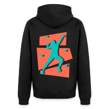 Klettern Bouldern Bergsteiger Kletterer Boulder - Unisex Premium Bio Zip Hoodie - Schwarz - Hinten - Nico (187cm)