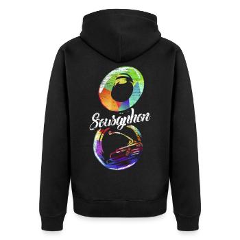 Druckvolles Sousaphon Blaskapelle - Unisex Premium Bio Zip Hoodie - Schwarz - Hinten - Nico (187cm)