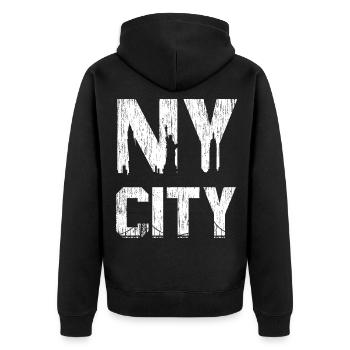 NY City New York - Unisex Premium Bio Zip Hoodie - Schwarz - Hinten - Nico (187cm)