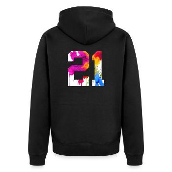 NUMMER 21 JAHRE ALT 21. GEBURTSTAG - Unisex Premium Bio Zip Hoodie - Schwarz - Hinten - Nico (187cm)