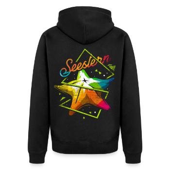 Funkelnder Seestern Korallenriff - Unisex Premium Bio Zip Hoodie - Schwarz - Hinten - Nico (187cm)