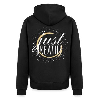 Atmen - Unisex Premium Bio Zip Hoodie - Schwarz - Hinten - Nico (187cm)