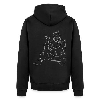 Flinker Kuntao Kampfkunstschule - Unisex Premium Bio Zip Hoodie - Schwarz - Hinten - Nico (187cm)