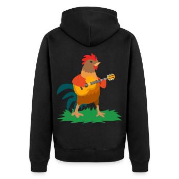 Rockiges Federvieh Gitarrensolo - Unisex Premium Bio Zip Hoodie - Schwarz - Hinten - Nico (187cm)