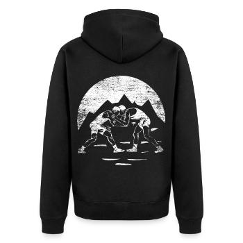 Bärenstarker Ringer Mattenkampf - Unisex Premium Bio Zip Hoodie - Schwarz - Hinten - Nico (187cm)