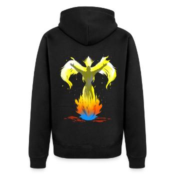 Phönix aus der Asche - Unisex Premium Bio Zip Hoodie - Schwarz - Hinten - Nico (187cm)