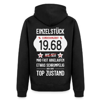 58. GEBURTSTAG 1968 EINZELSTÜCK PREISSCHILD - Unisex Premium Bio Zip Hoodie - Schwarz - Hinten - Nico (187cm)