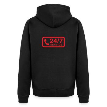 24/7 h Service - Unisex Premium Bio Zip Hoodie - Schwarz - Hinten - Nico (187cm)