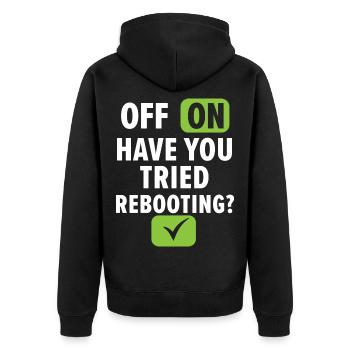 Wenn ich es baue, wird es laufen - Unisex Premium Bio Zip Hoodie - Schwarz - Hinten - Nico (187cm)