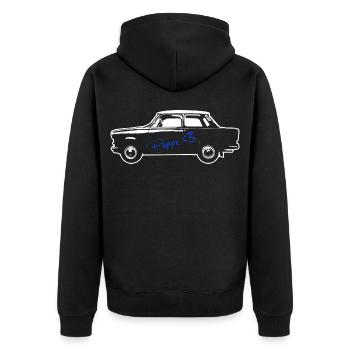 P601 Trabbi Ost Oldtimer - Auto fürs Herz - Unisex Premium Bio Zip Hoodie - Schwarz - Hinten - Nico (187cm)