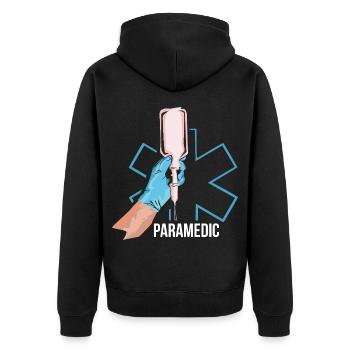 Beherzter Notfallsanitäter Blaulicht - Unisex Premium Bio Zip Hoodie - Schwarz - Hinten - Nico (187cm)