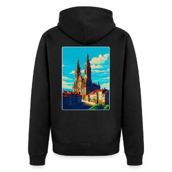 Santiago De Compostela Spanien Vintage Reiseposter - Unisex Premium Bio Zip Hoodie - Schwarz - Hinten - Nico (187cm)