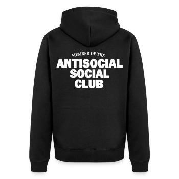 Antisocial Social Club Spruch - Unisex Premium Bio Zip Hoodie - Schwarz - Hinten - Nico (187cm)
