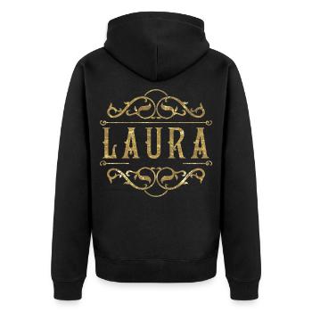 Laura gold - Unisex Premium Bio Zip Hoodie - Schwarz - Hinten - Nico (187cm)