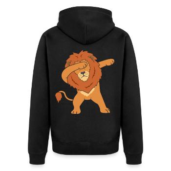 Löwe Dab - Unisex Premium Bio Zip Hoodie - Schwarz - Hinten - Nico (187cm)