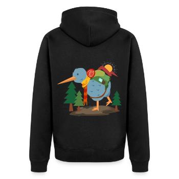 Reiselustiger Kiwivogel Backpacker - Unisex Premium Bio Zip Hoodie - Schwarz - Hinten - Nico (187cm)