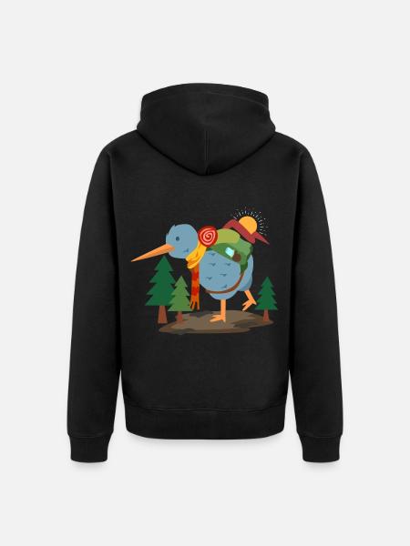 Reiselustiger Kiwivogel Backpacker - Unisex Premium Bio Zip Hoodie - Schwarz