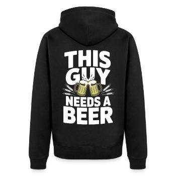 This Guy Needs a Beer - Unisex Premium Bio Zip Hoodie - Schwarz - Hinten - Nico (187cm)
