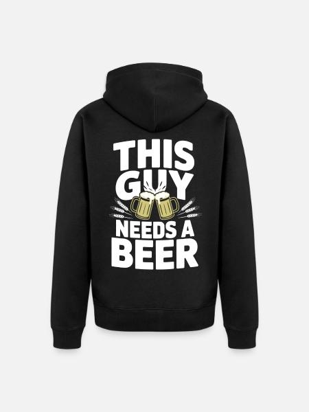 This Guy Needs a Beer - Unisex Premium Bio Zip Hoodie - Schwarz