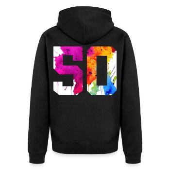 NUMMER 50 JAHRE ALT 50. GEBURTSTAG - Unisex Premium Bio Zip Hoodie - Schwarz - Hinten - Nico (187cm)