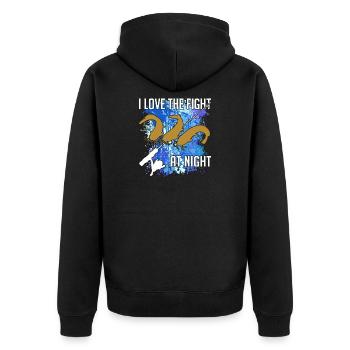 Wels Waller fischen Welssilhouette und Farbkleckse - Unisex Premium Bio Zip Hoodie - Schwarz - Hinten - Nico (187cm)