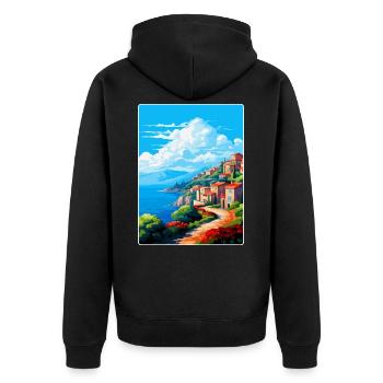 Elba Italien Vintage Reiseplakat Souvenir Souvenir - Unisex Premium Bio Zip Hoodie - Schwarz - Hinten - Nico (187cm)