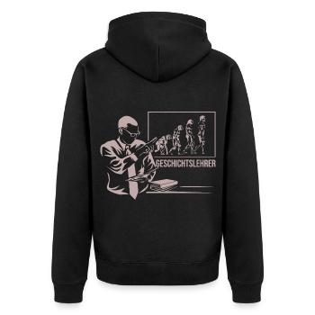 Neugieriger Geschichtslehrer Antike - Unisex Premium Bio Zip Hoodie - Schwarz - Hinten - Nico (187cm)