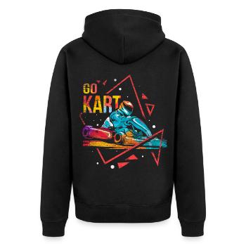 Flinker Kartsportler Kurvenjagd - Unisex Premium Bio Zip Hoodie - Schwarz - Hinten - Nico (187cm)