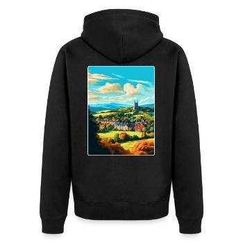 Great Malvern England Uk Reise Poster Souvenir - Unisex Premium Bio Zip Hoodie - Schwarz - Hinten - Nico (187cm)