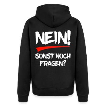 Nein - sonst noch Fragen? - Unisex Premium Bio Zip Hoodie - Schwarz - Hinten - Nico (187cm)