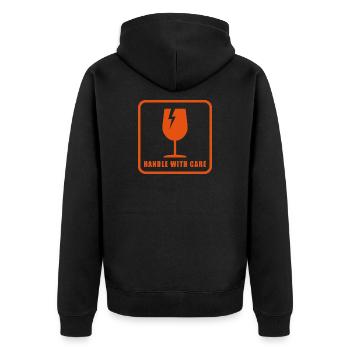 Fragile Handle with Care Versandetikett - Unisex Premium Bio Zip Hoodie - Schwarz - Hinten - Nico (187cm)