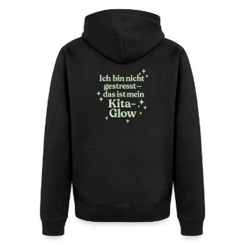 Ich bin nicht gestresst... (salbeigrün) - Unisex Premium Bio Zip Hoodie - Schwarz - Hinten - Nico (187cm)
