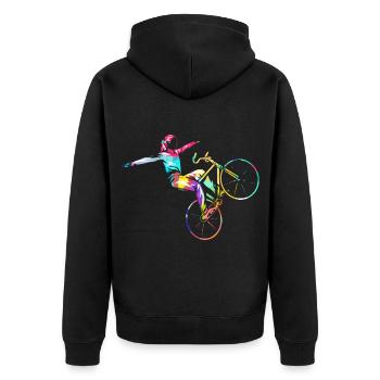 Flinker Kunstradfahrer Hallenturnier - Unisex Premium Bio Zip Hoodie - Schwarz - Hinten - Nico (187cm)