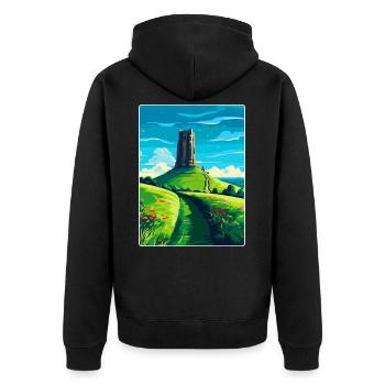 Glastonbury Tor England Uk Reise Poster Souvenir - Unisex Premium Bio Zip Hoodie - Schwarz - Hinten - Nico (187cm)