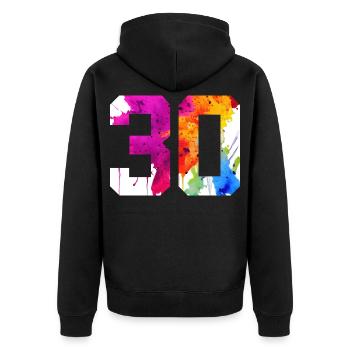 NUMMER 30 JAHRE ALT 30. GEBURTSTAG - Unisex Premium Bio Zip Hoodie - Schwarz - Hinten - Nico (187cm)