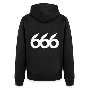 666 Symbol Zahl - Unisex Premium Bio Zip Hoodie - Schwarz - Hinten - Nico (187cm)