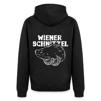 Knuspriges Wiener Schnitzelgericht - Unisex Premium Bio Zip Hoodie - Schwarz - Hinten - Nico (187cm)