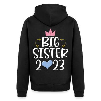 Große Schwester 2023 Großes Schwesterchen 23 - Unisex Premium Bio Zip Hoodie - Schwarz - Hinten - Nico (187cm)
