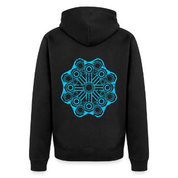 Heilige Geometrie Goa Zeichen Psytrance Kleidung - Unisex Premium Bio Zip Hoodie - Schwarz - Hinten - Nico (187cm)