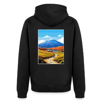 Tongariro Alpenüberquerung Vintage Reiseposter - Unisex Premium Bio Zip Hoodie - Schwarz - Hinten - Nico (187cm)