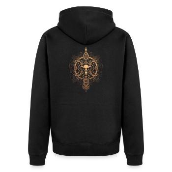 Goldenes Totenkopf Mandala - Unisex Premium Bio Zip Hoodie - Schwarz - Hinten - Nico (187cm)