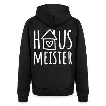 Hausmeister - Unisex Premium Bio Zip Hoodie - Schwarz - Hinten - Nico (187cm)