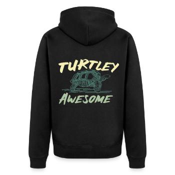 Schildkröte Spruch - Unisex Premium Bio Zip Hoodie - Schwarz - Hinten - Nico (187cm)