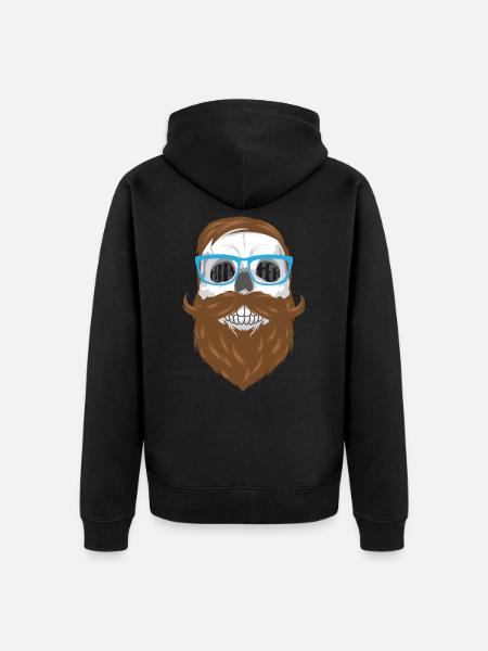 Hipster Totenkopf - Skull mit Bart und Brille - Unisex Premium Bio Zip Hoodie - Schwarz