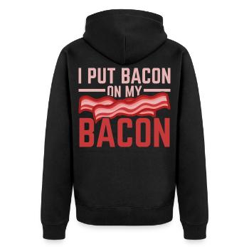 Ich lege Speck auf meinen Speck Fleischliebhaber S - Unisex Premium Bio Zip Hoodie - Schwarz - Hinten - Nico (187cm)