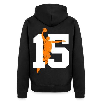 NUMMER 15 BASKETBALL 15. GEBURTSTAG - Unisex Premium Bio Zip Hoodie - Schwarz - Hinten - Nico (187cm)
