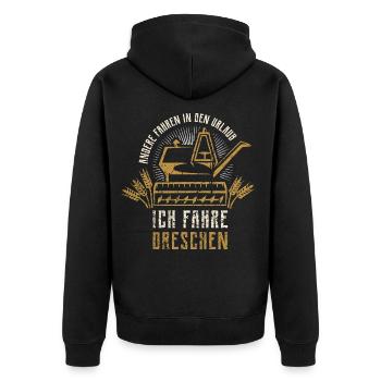 Mähdrescher Fahren - Bauer Dreschen Getreide - Unisex Premium Bio Zip Hoodie - Schwarz - Hinten - Nico (187cm)