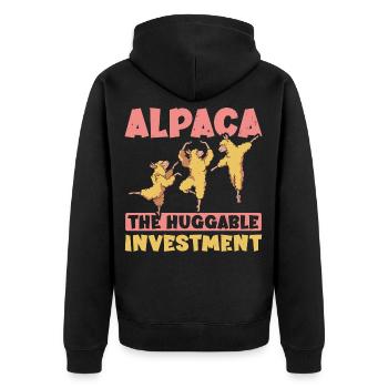Alpaka Die umarmbare Investition Alpaka Nutztier - Unisex Premium Bio Zip Hoodie - Schwarz - Hinten - Nico (187cm)