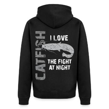 Wels angeln Sportfischer starke Fische angeln - Unisex Premium Bio Zip Hoodie - Schwarz - Hinten - Nico (187cm)